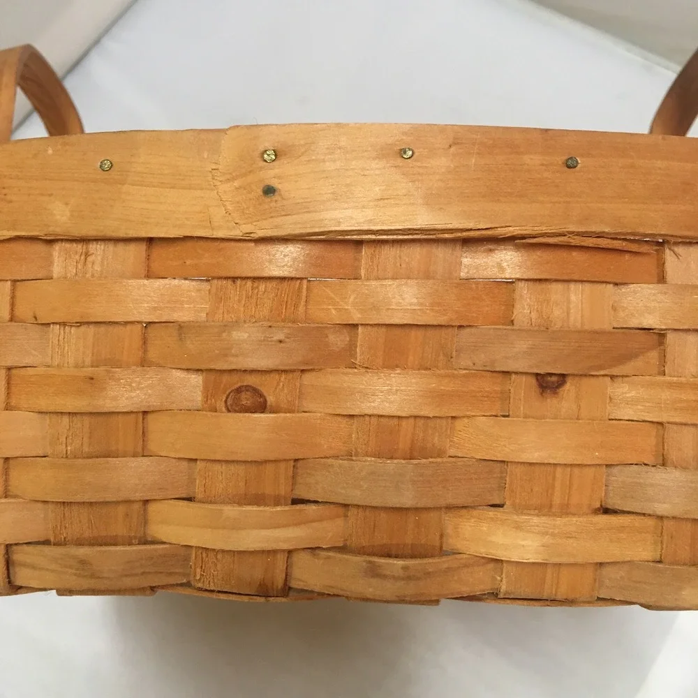 Woven Wood Splint Square Basket Medium Brown Farmhouse Decor Cottagecore Handles